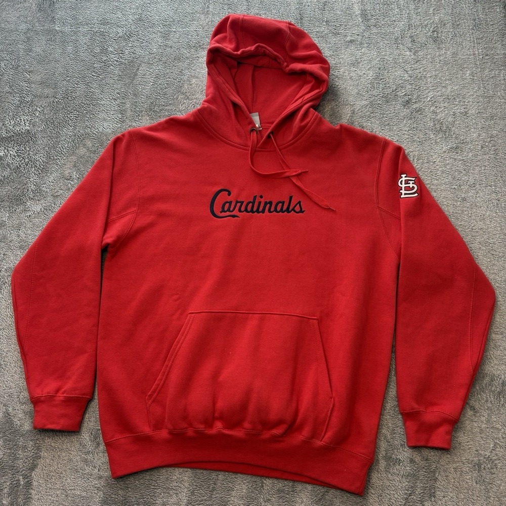 MLB St Louis Cardinals Hoodie Mens M Red Embroidered Logo Pullover Fleece
